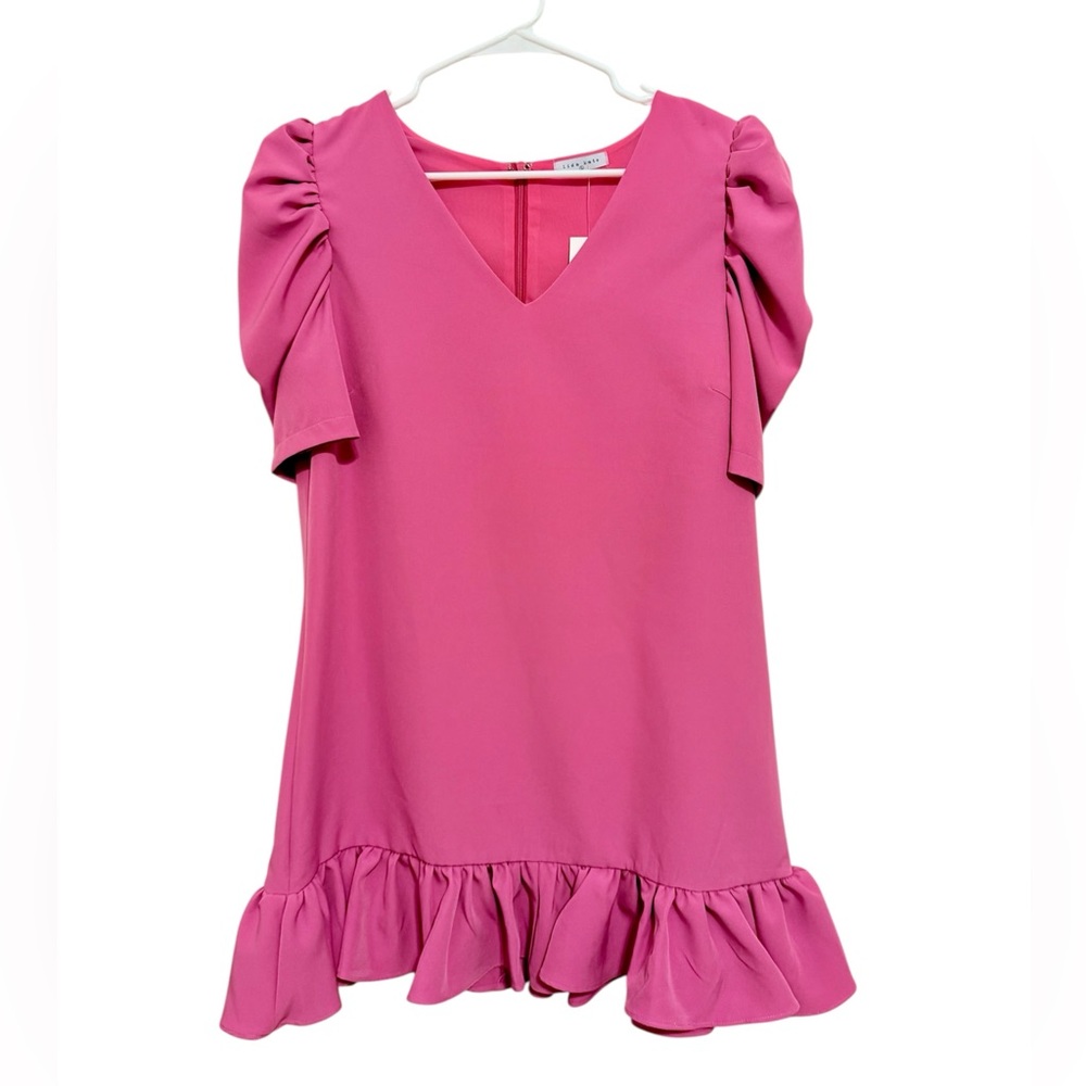 Lida Kate Pink Puff Sleeve Ruffle Hem Mini Dress | Size L | NWT - Picture 2 of 9